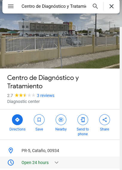 Toma de captura CDT CATAÑO EN GOOGLE MAPS.