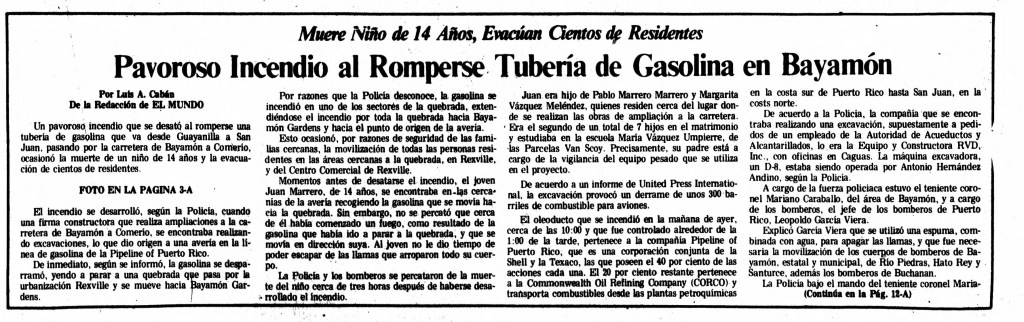 Incendio en rexville ocurrido en enero de 1981
